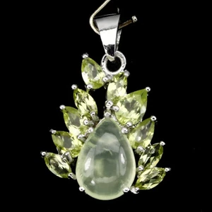 Natürlicher 12x8mm schöner grüner Prehnit Peridot 925 Sterlingsilber Anhänger kettenfrei - Bild 1 von 4