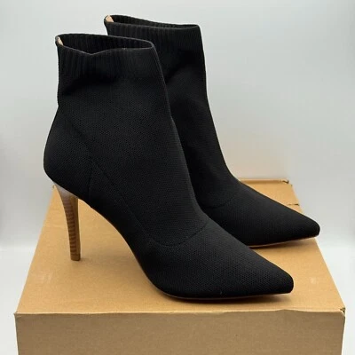 Journee Womens Milyna Black Knit Sock Booties 9.5 M Pointed Stiletto Heels NIB - Image 1 of 4