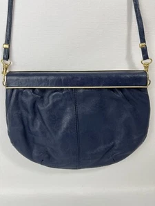 Vintage Leather Navy Blue Purse Clutch Handbag W/ Details Made in Italy - Picture 1 of 14