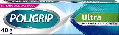 Poligrip Denture Adhesive Cream, False Teeth and Partials Fixative, Ultra, 40 g