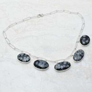 Snowflake Obsidian Gemstone Ethnic Handmade Necklace Jewelry 39 Gms AN 11969