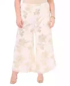 MSK Women's Plus Size Printed Chiffon Pull-On Palazzo Pants Ivory Gold 3X - Picture 1 of 11
