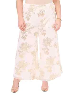 Pantalones Palazzo MSK para mujer talla grande estampados de gasa marfil dorado 3X Foto 1 de 4