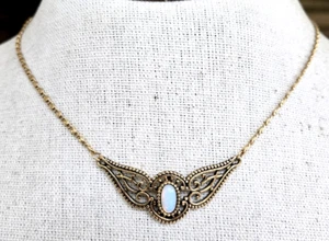1976 Sarah Coventry Lovely Lady Opalite Glass Filigree Gold Tone Necklace 16.5" - Picture 1 of 7