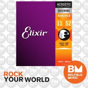 Elixir 11027 Acoustic Guitar Strings Nanoweb Custom Light 11-52 80/20 A-NW-CL - Picture 1 of 2