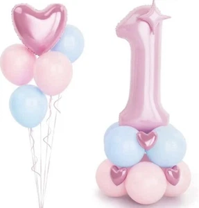 1st Birthday Balloon Stand Pink Set 32" Princess Girls Party Age 1 Decoration - Picture 1 of 5