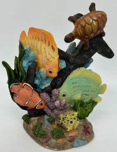 Saltwater Fish & Turtle~ Coral & Anchor~Resin Sculpture~USED~Aquarium Decoration - Picture 1 of 5