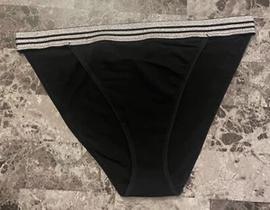 NWT VICTORIA'S SECRET XL BLACK SILVER THICK BAND RARE HIGH LEG BIKINI PANTIES - Picture 1 of 3