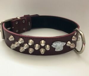 REAL LEATHER-ENGLISH BULL TERRIER DOG COLLAR REAL LEATHER,1"1/2 WIDE 