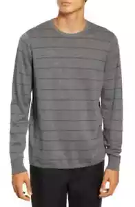 Calibrate Men's Stripe Crewneck Sweater Grey Purple Stripes Size Large NWT - Picture 1 of 6