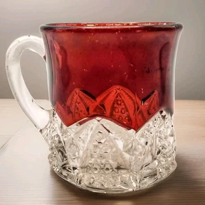 Antique Ruby Stained EAPG Mug Punch Cup | Button Arches Star Base Clear Pressed  - Picture 1 of 7