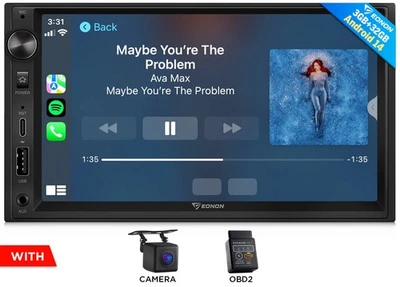OBD+CAM+ Eonon UX7 7" Android 14 Double 2 DIN Car Radio Stereo GPS Navi CarPlay - Image 1 of 4