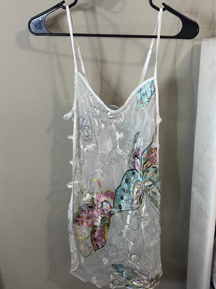 Shirley of Hollywood White Butterfly Lingerie Slip Sheer Medium - Image 1 of 4