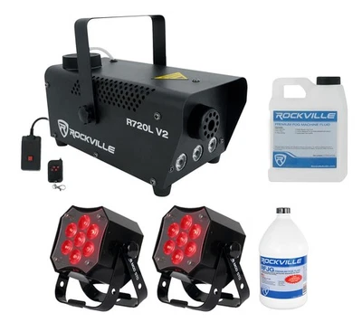 2) American DJ MOD STQ Compact LED DMX Par Can Wash Lights w/Remote+Fogger+Juice - Image 1 of 4