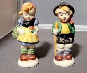 Vtg. Salt & Pepper Shakers, Boy With Walking Stick & Girl With Basket - Picture 1 of 5