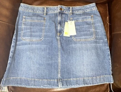 Boden 蓝色牛仔靛蓝及膝 A 字裙尺寸加美国 20-22 口袋全新带标签 — 第 1/4 张图片