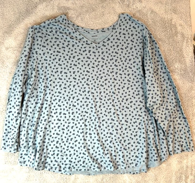 Camiseta de mujer talla 4X Sonoma Everyday floral sobre azul 100 % algodón Foto 1 de 4
