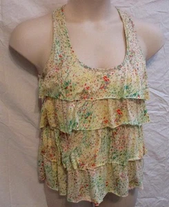Junior Size L Mudd Tiered Ruffle Sun Top Spring Flower Print Open Back Polyester - Picture 1 of 4