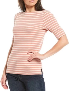 Lauren Ralph Lauren Womens Striped Tee in White Coral Size Medium - Picture 1 of 2