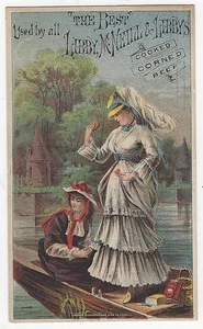 Libby Corned Beef Two Lovley Ladies in a Boat Victorian Trade Card - Picture 1 of 2