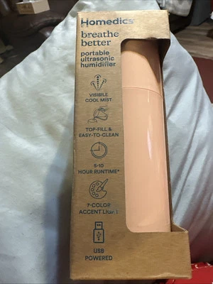 NIB HoMedics Breathe Better Portable Ultrasonic Humidifier In Pink - Image 1 of 4