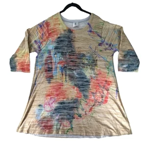 Inoah tunica top pullover Artsy Boho jersey maglia maniche a 3/4 donna taglia XL USA - Foto 1 di 9