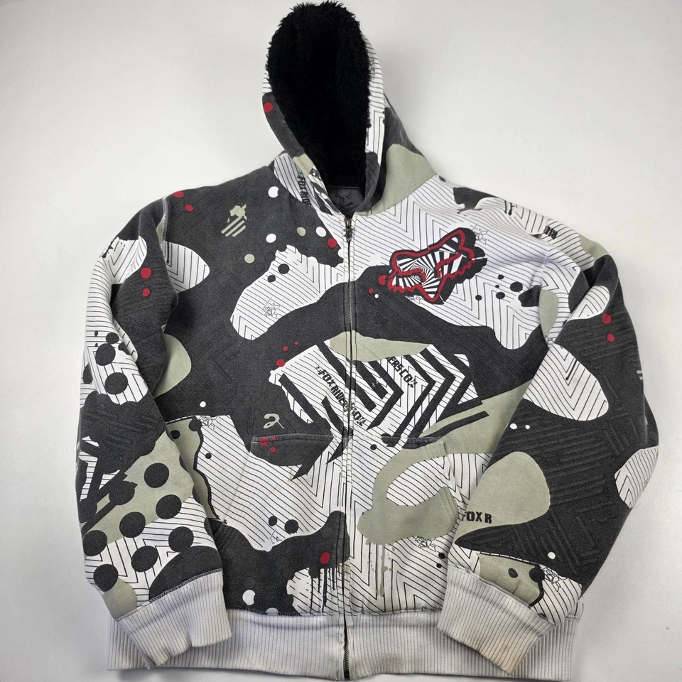 Sudadera con capucha vintage Y2K Fox Racing para hombre XL gris Sasquatch imitación piel cremallera chaqueta Foto 1 de 4