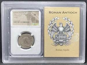 NGC XF Felipe II 247-249 DC, Antioquía Imperio Romano Historia Bóveda PLATA Tetradracma - Imagen 1 de 9
