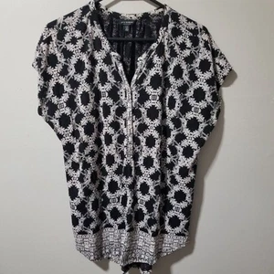 Blusa boho grande para mujer Lucky Brand negra blanca con cuello en V - Imagen 1 de 8