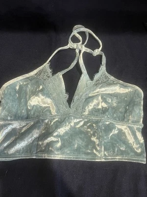 Bralette Aerie Mujer Pequeño Azul Marino Terciopelo Claro Encaje Longline Correas Ajustables Foto 1 de 3