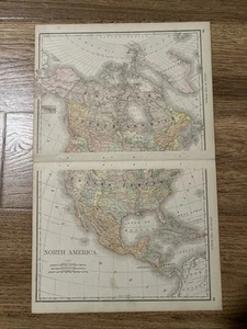Antique 1889 (2 Piece) Map Of North America 14”x11” Each - Picture 1 of 7