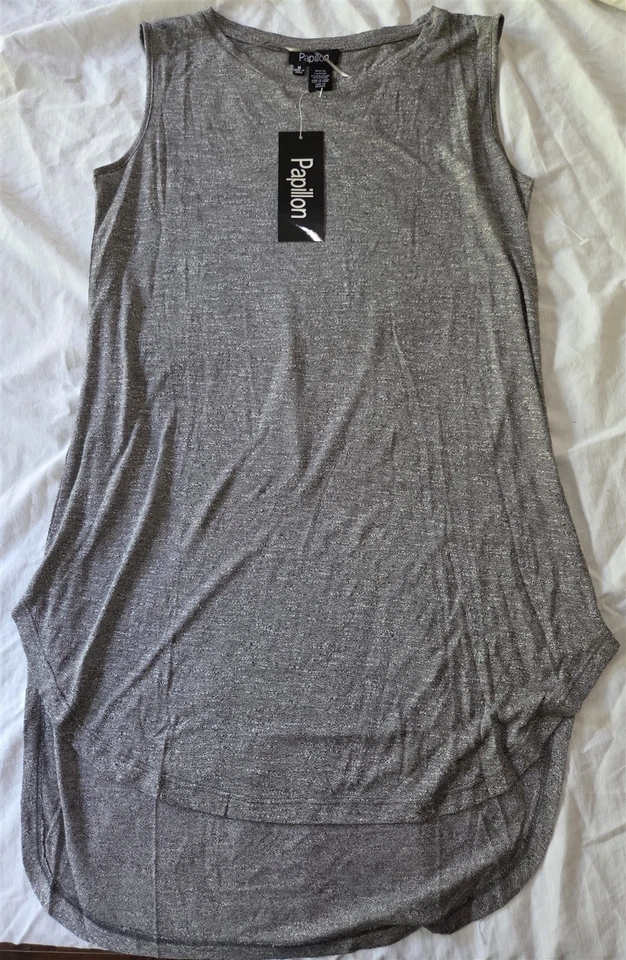 NEW Papillon Women's M Lightweight Shiny Slub Textured Sleeveless Tunic Charcoal - Image 1 of 3