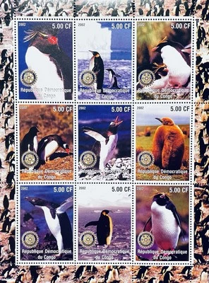 FOLHA DE SELOS DE PINGUIM DO CONGO MNH 2002 PINGUINS PÁSSAROS FAUNA VIDA SELVAGEM ROTATIVO INTL - Imagem 1 de 2