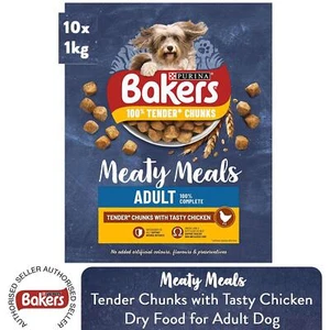10 x 1Kg Bakers Dry Dog Food Meaty Meals Tender Chunks & Tasty Chicken - Picture 1 of 7