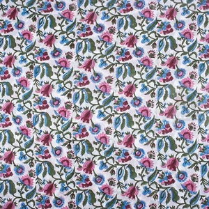 Indian Print Hand block Print Pink Green Floral 100% Cotton Fabric 10 Yard - Picture 1 of 5