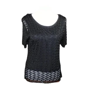 Women's Black Shirt Crochet Lace Emma James By Liz Claiborne Blouse Size Large - Picture 1 of 6