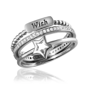 Sterling Silver Wish, Star & Eternity Ring with CZ Stones Triple Rings - Picture 1 of 6