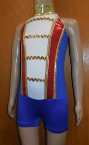 Dance Costume Drum Major Patriotic Red White Blue Short Unitard Ladies/Girls NWT - Foto 1 di 9