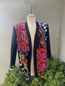 Vtg 80s Glam Cardigan Black Sweater Sequins Beads S/M Diane Freis - Picture 1 of 11
