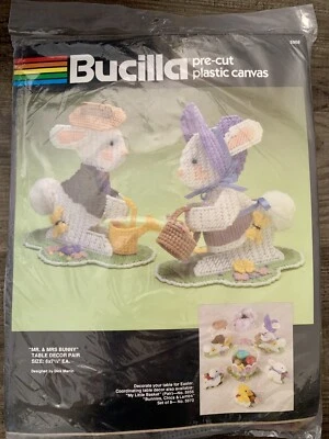 Bucilla Plastic Canvas Kit Mr & Mrs Bunny Rabbit 5968 Vintage Easter Holiday - Image 1 of 4