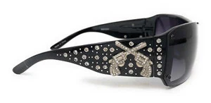 Montana West Crossed Pistol Rhinestone Sunglasses - Picture 1 of 16