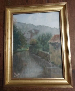 Pastel paysage Parthenay Deux-Sèvres signature à identifier daté 1947 - Picture 1 of 10