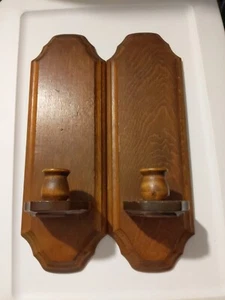 2 Vintage Wooden Wall Sconces Candle Holders Candelabras Candlesticks - Picture 1 of 11