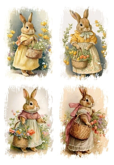 BÜGELBILD-Vintage-Shabby-Nostalgie-Ostern-Hasen-3410 - Bild 1 von 1