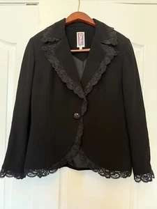 Zelda Black Lined Blazer Jacket Lace Trim Size 10 - Picture 1 of 9
