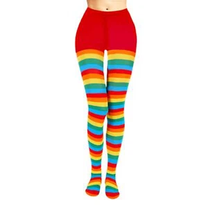 Multicoloured Striped Thick Sheer Tights Pride Rainbow Coloured Womens UK 6-12 - Picture 1 of 1