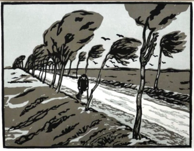 Wilhelm LAAGE " Einsame Landstraße " Holzschnitt 1899 - Bild 1 von 2