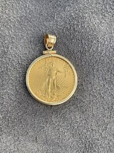 1/4 Oz. American Eagle Coin set in 14k Yellow Gold Over Screw Top Coin Pendant