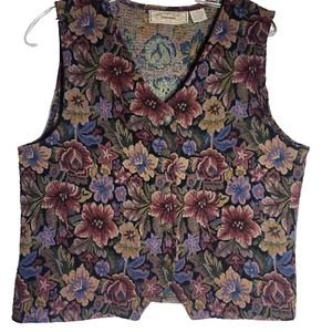 Vintage Rhythm Blue Weste Damen Blumen Gobelin Brokat 5 Metallknöpfe Gr. M - Bild 1 von 9