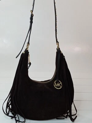 Bolso de Hombro Michael Kors Rhea Slouchy Grande Cartera Flecos Marrón Café Gamuza Boho Foto 1 de 4